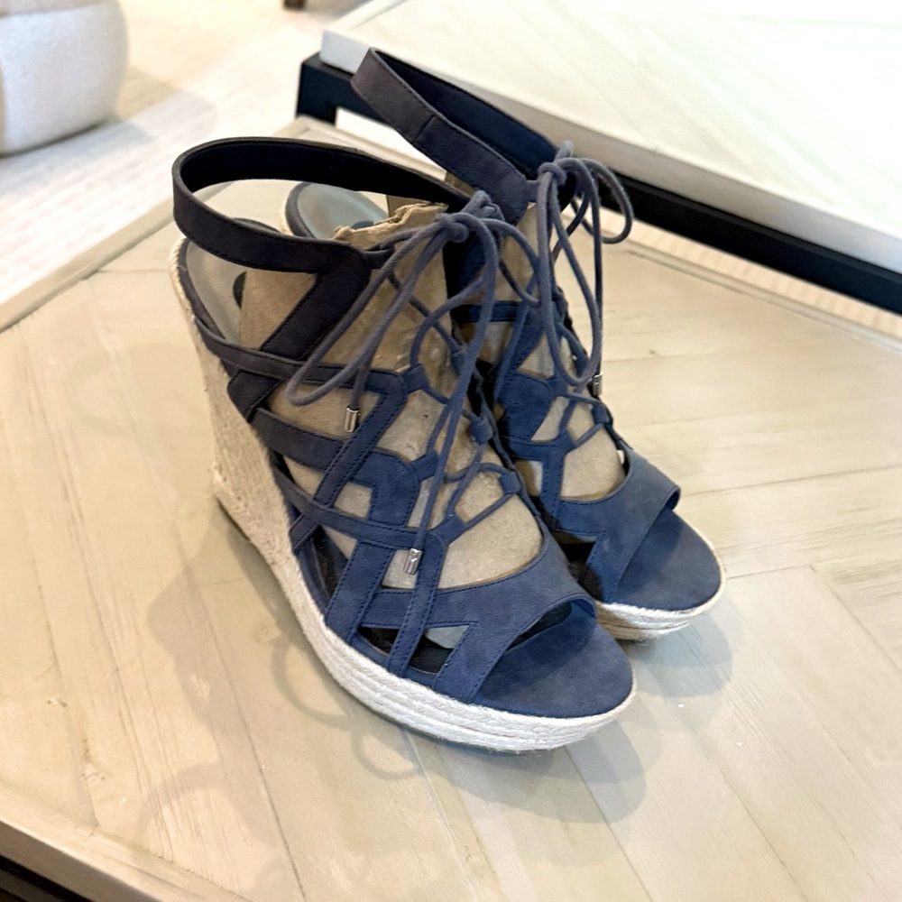 Guess Navy Blue Lace-Up Espadrille Wedge Sandals